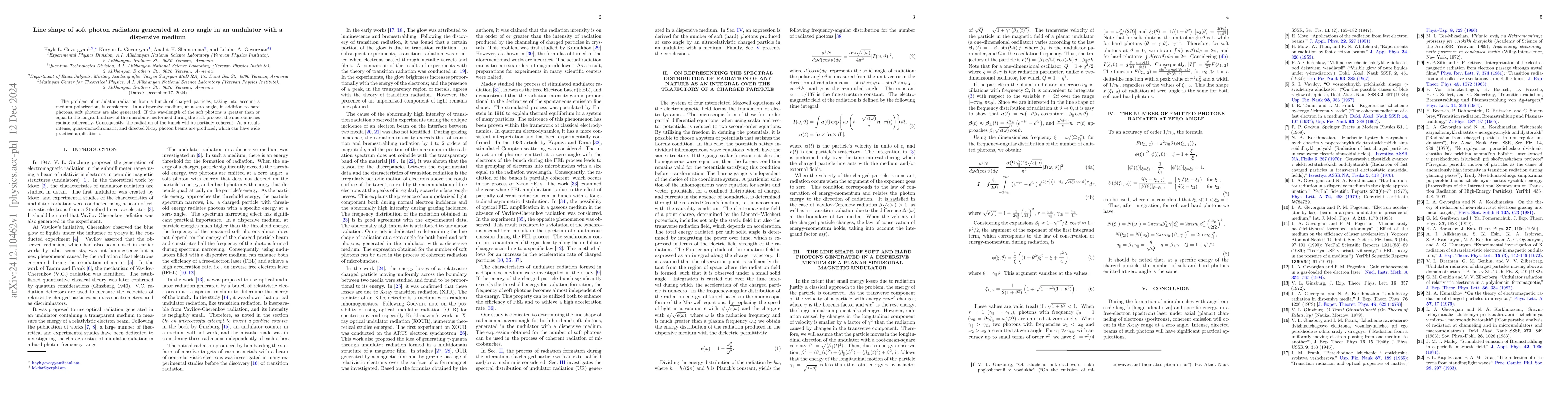 Thumbnail for Line shape of soft photon radiation generated at zero angle in an
  undulator with a dispersive medium