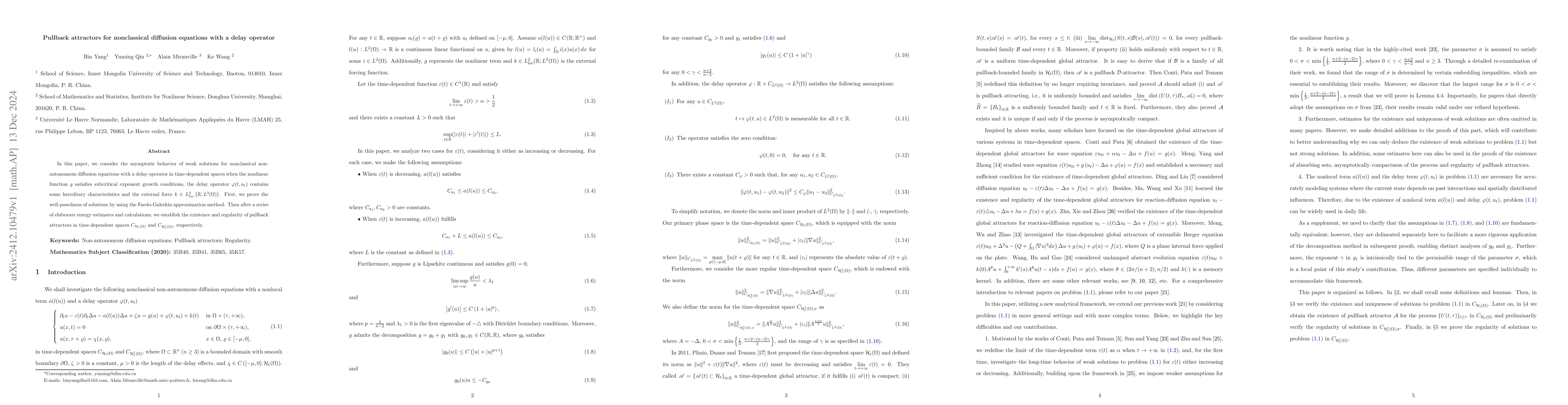Thumbnail for Pullback attractors for nonclassical diffusion equations with a delay
  operator