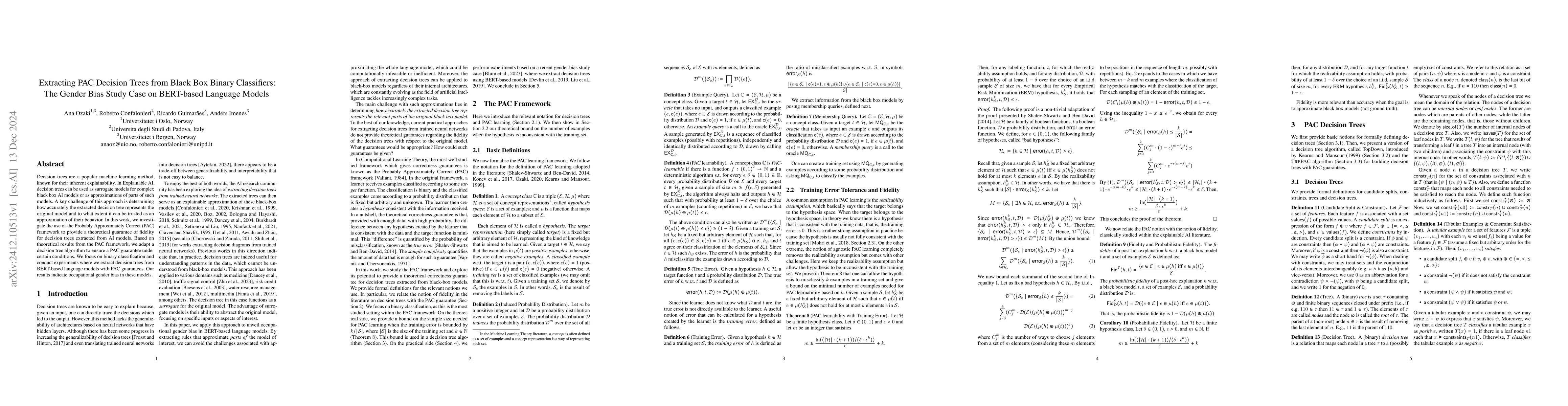 Thumbnail for Extracting PAC Decision Trees from Black Box Binary Classifiers: The
  Gender Bias Study Case on BERT-based Language Models