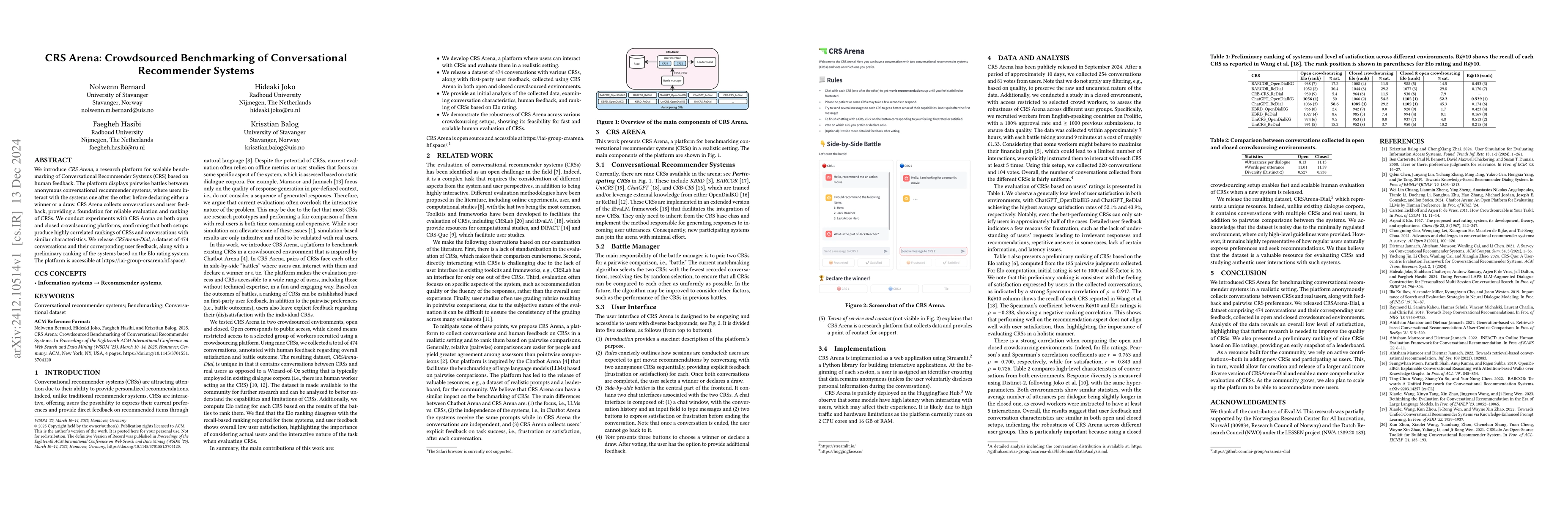 Thumbnail for CRS Arena: Crowdsourced Benchmarking of Conversational Recommender
  Systems