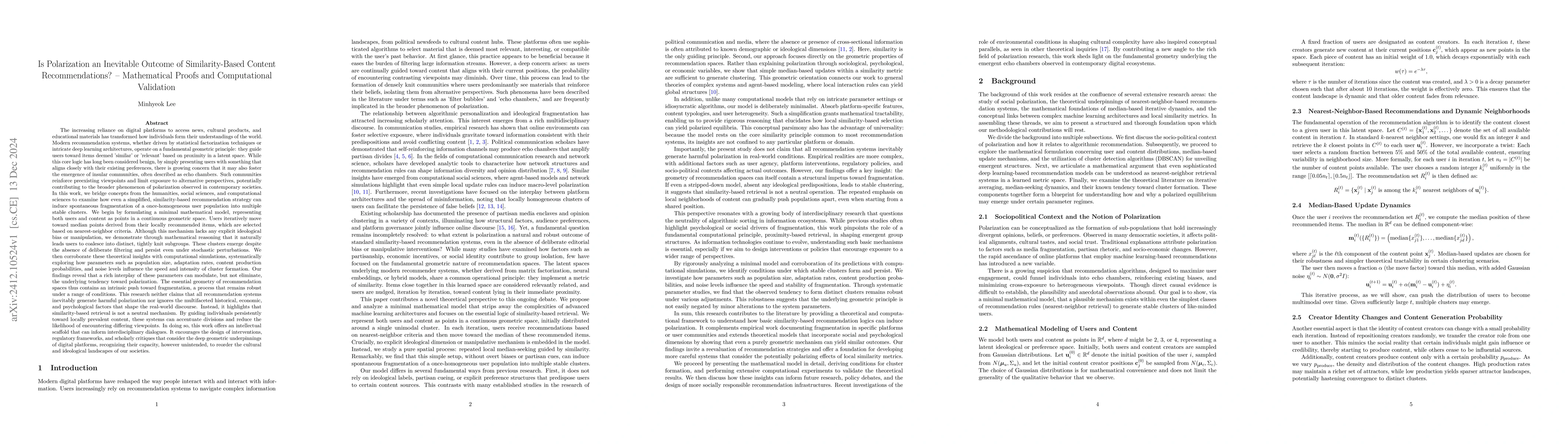 Thumbnail for Is Polarization an Inevitable Outcome of Similarity-Based Content
  Recommendations? -- Mathematical Proofs and Computational Validation