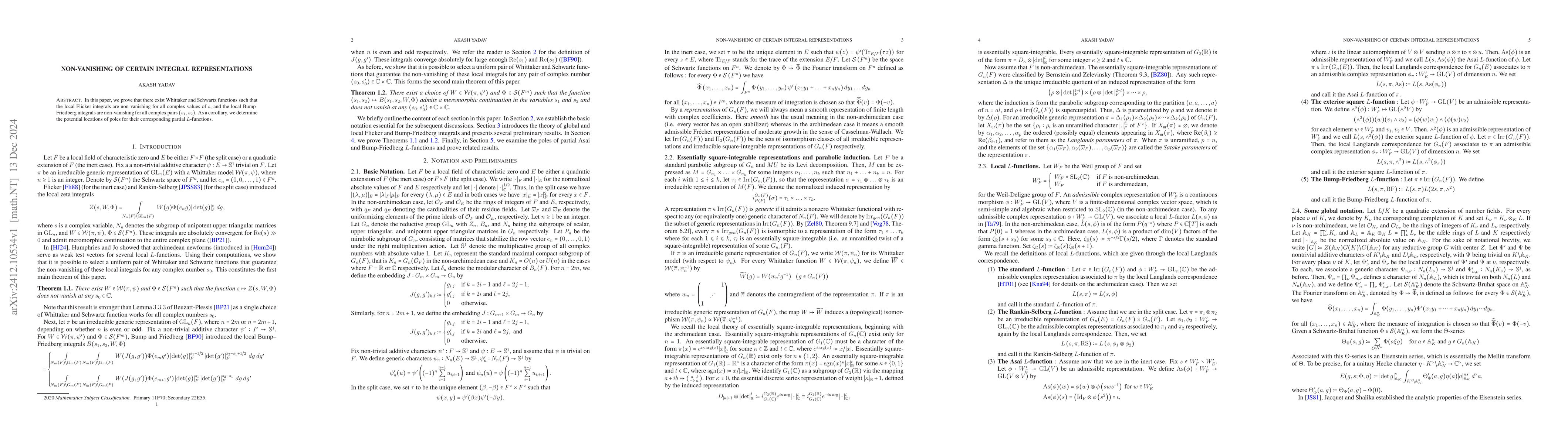 Thumbnail for Non-vanishing of certain integral representations
