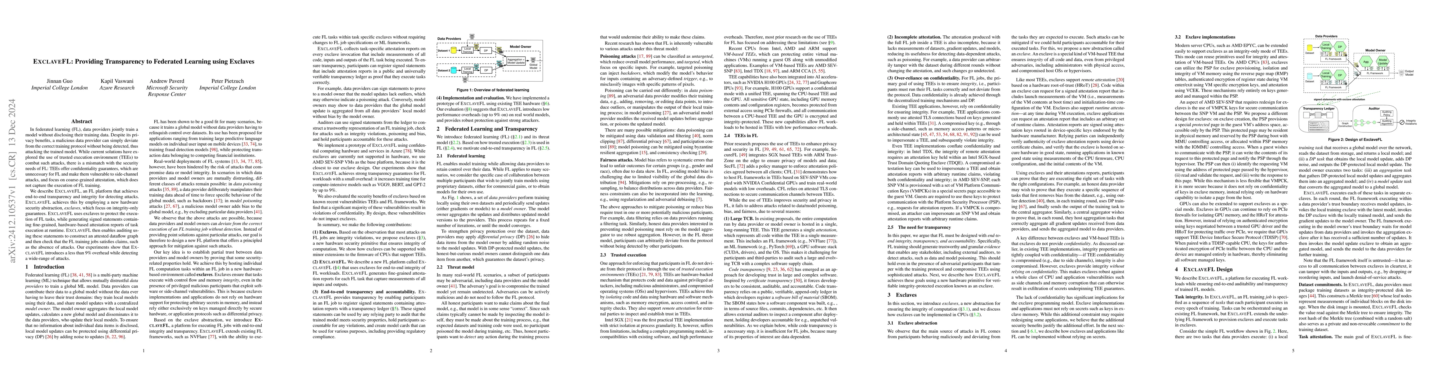 Thumbnail for ExclaveFL: Providing Transparency to Federated Learning using Exclaves