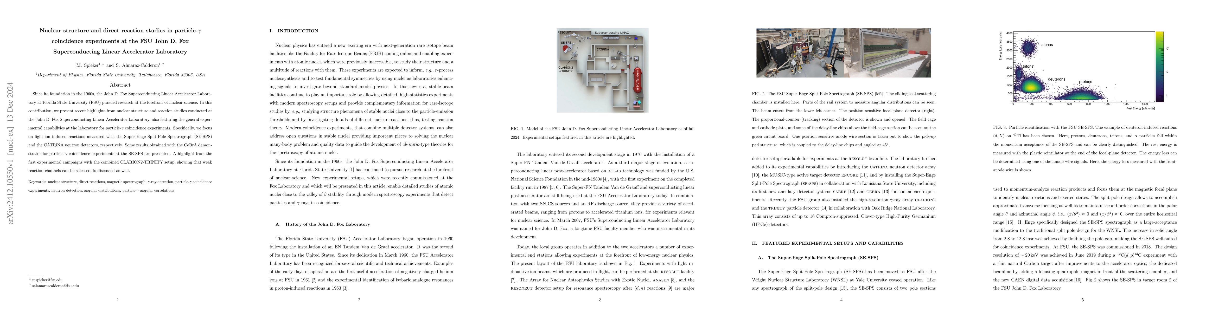 Thumbnail for Nuclear structure and direct reaction studies in particle-$γ$
  coincidence experiments at the FSU John D. Fox Superconducting Linear
  Accelerator Laboratory