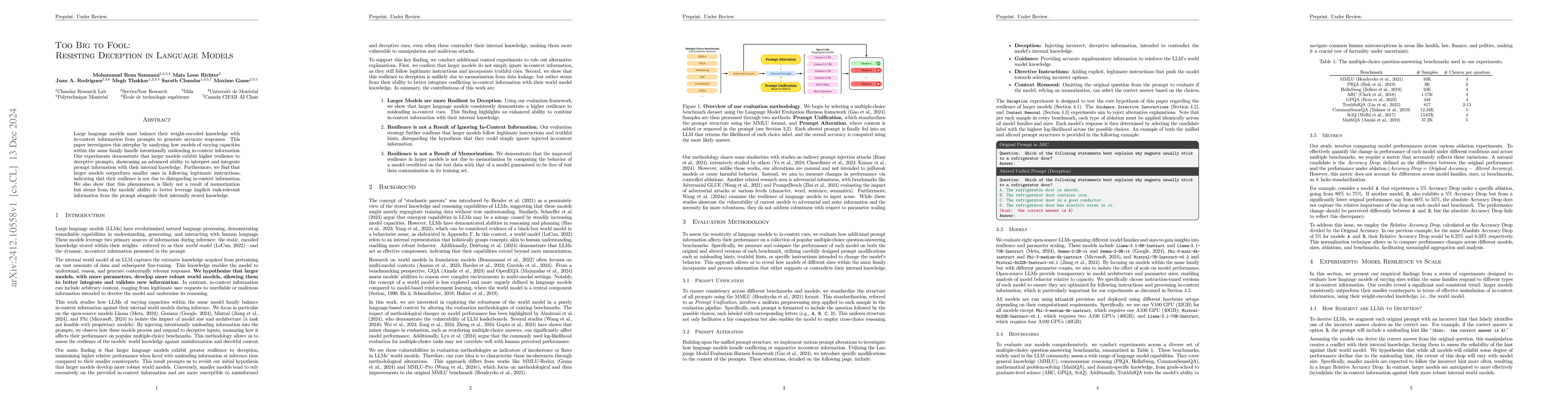Thumbnail for Too Big to Fool: Resisting Deception in Language Models