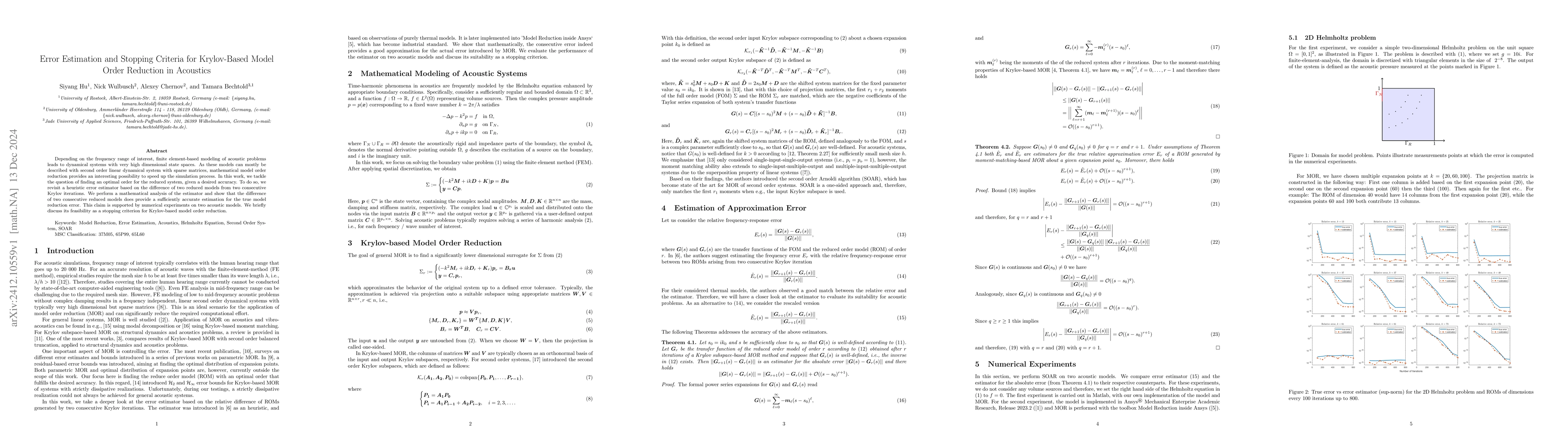 Thumbnail for Error Estimation and Stopping Criteria for Krylov-Based Model Order
  Reduction in Acoustics