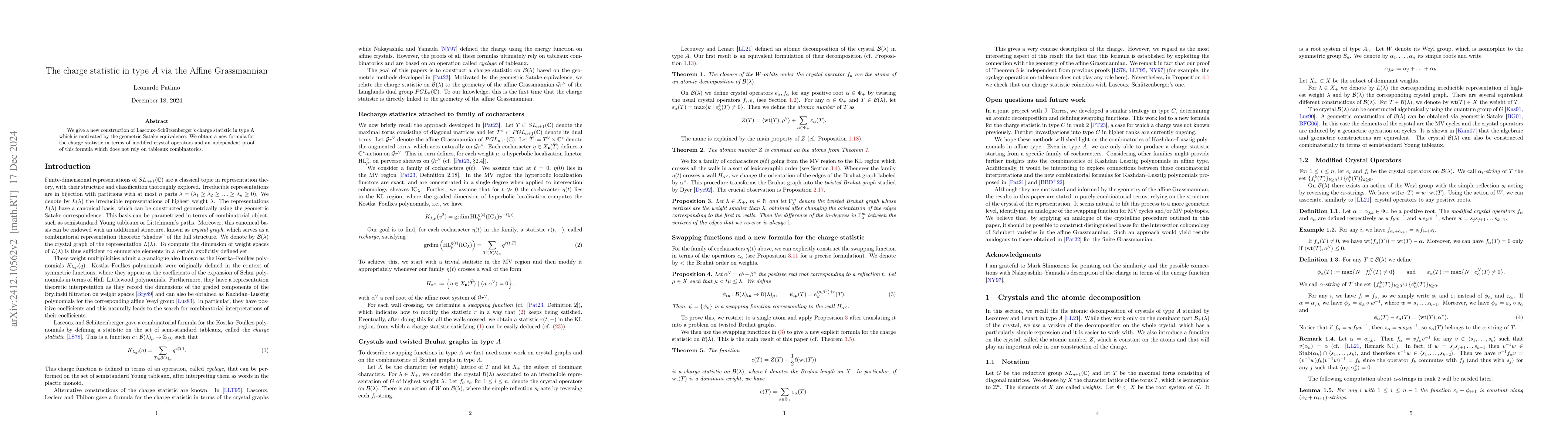 Thumbnail for The charge statistic in type A via the Affine Grassmannian