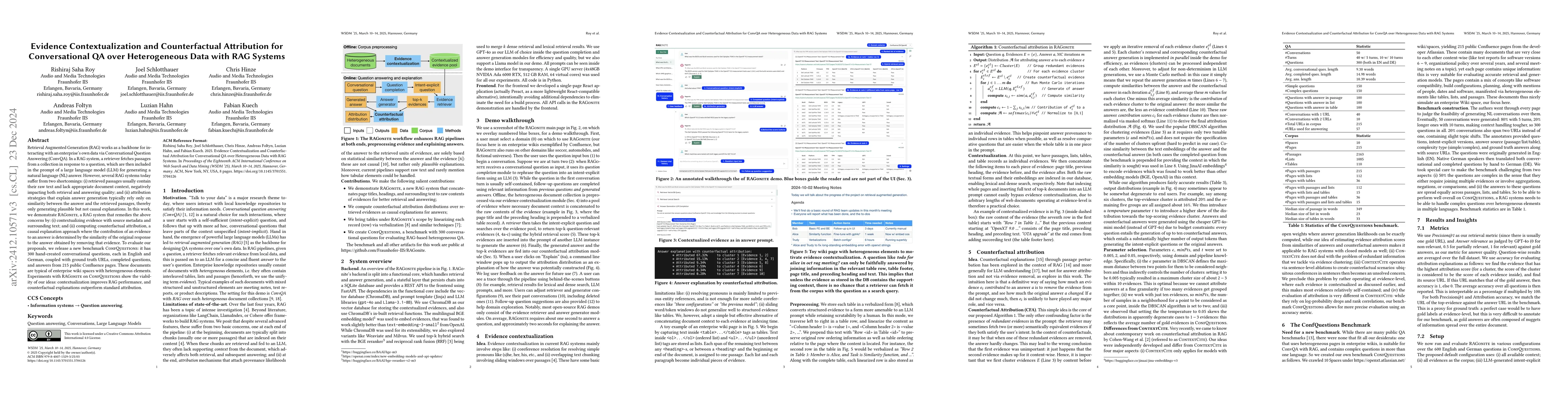 Thumbnail for Evidence Contextualization and Counterfactual Attribution for
  Conversational QA over Heterogeneous Data with RAG Systems