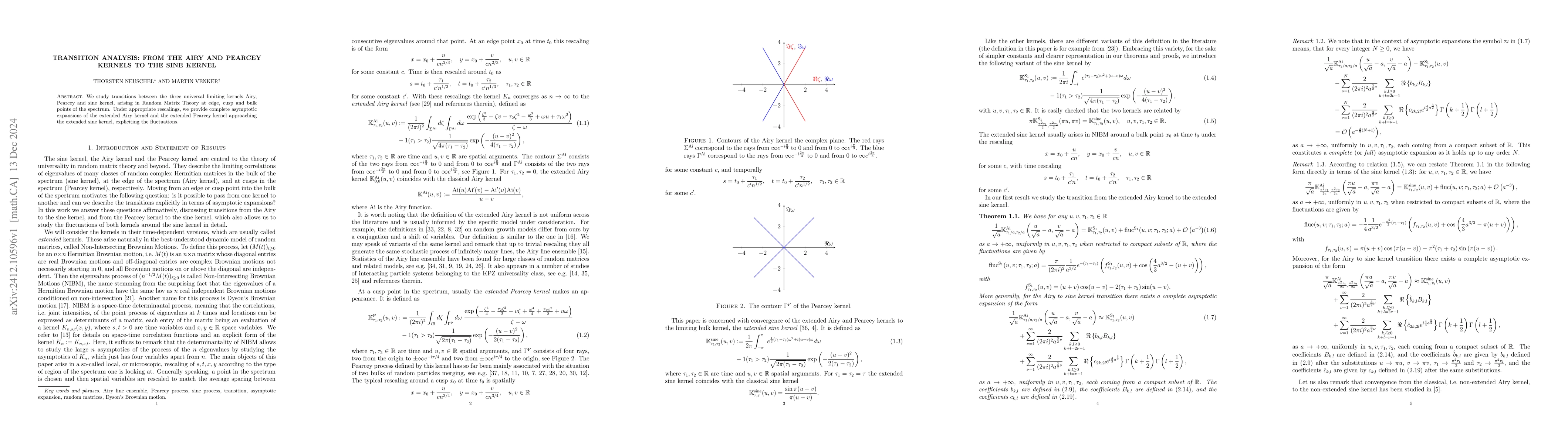 Thumbnail for Transition Analysis: From the Airy and Pearcey Kernels to the Sine
  Kernel