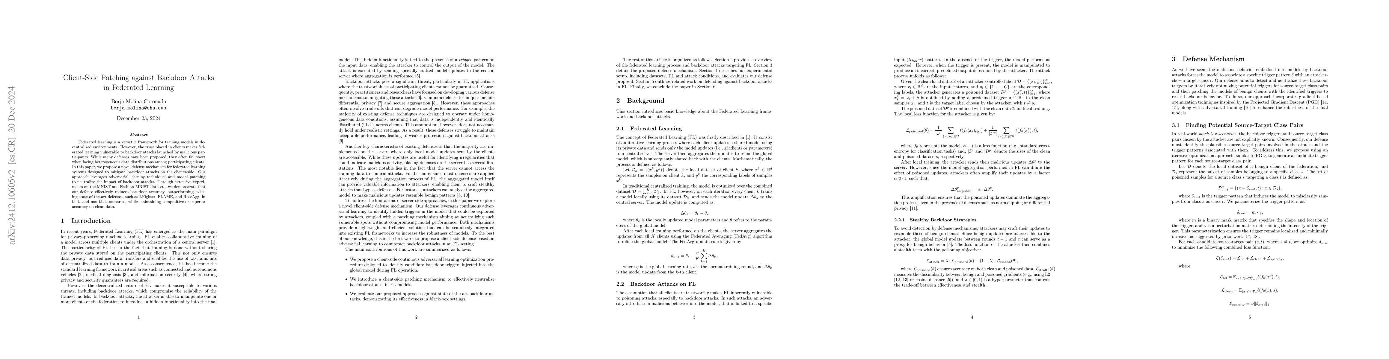 Thumbnail for Client-Side Patching against Backdoor Attacks in Federated Learning