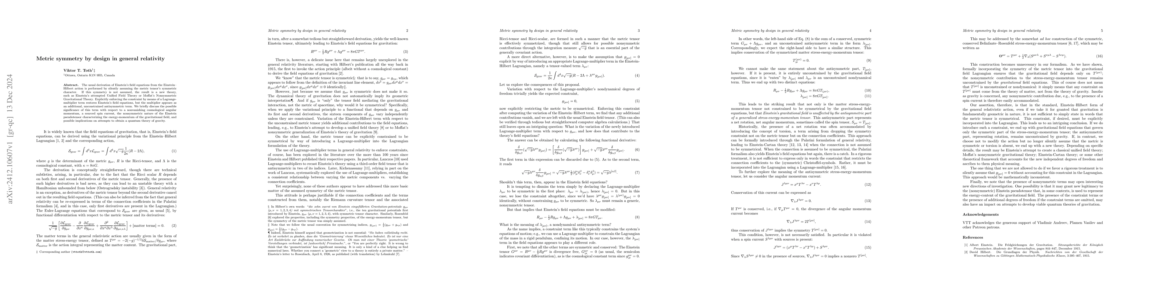 Thumbnail for Metric symmetry by design in general relativity