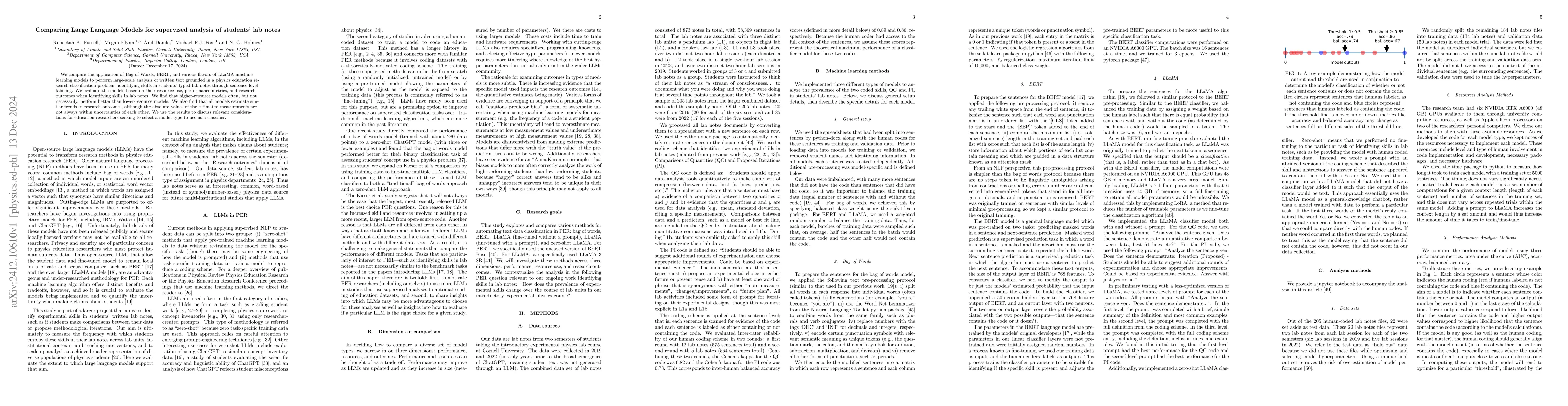 Thumbnail for Comparing Large Language Models for supervised analysis of students' lab
  notes