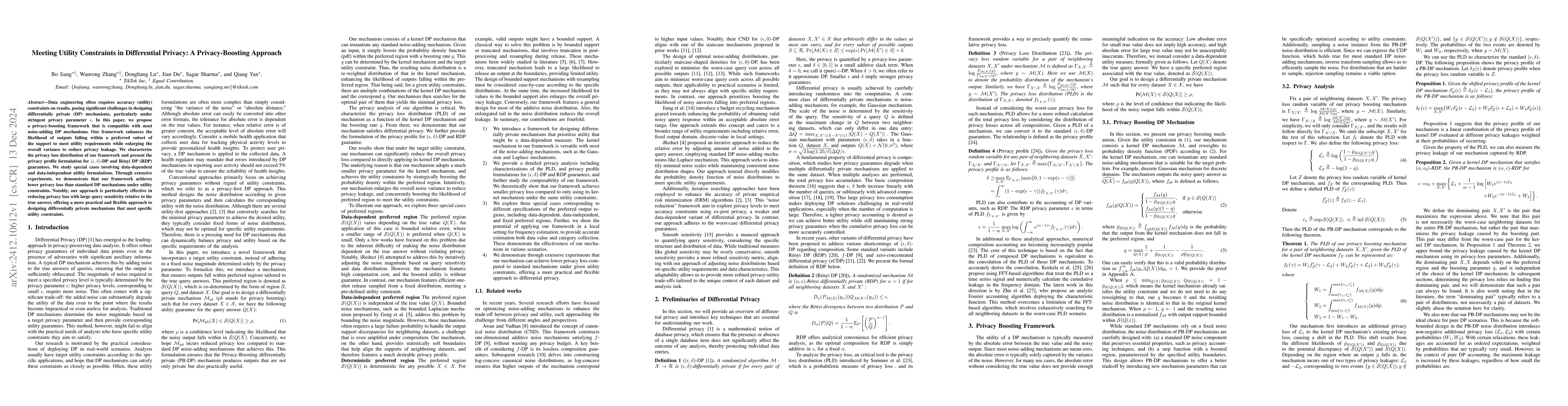 Thumbnail for Meeting Utility Constraints in Differential Privacy: A Privacy-Boosting
  Approach