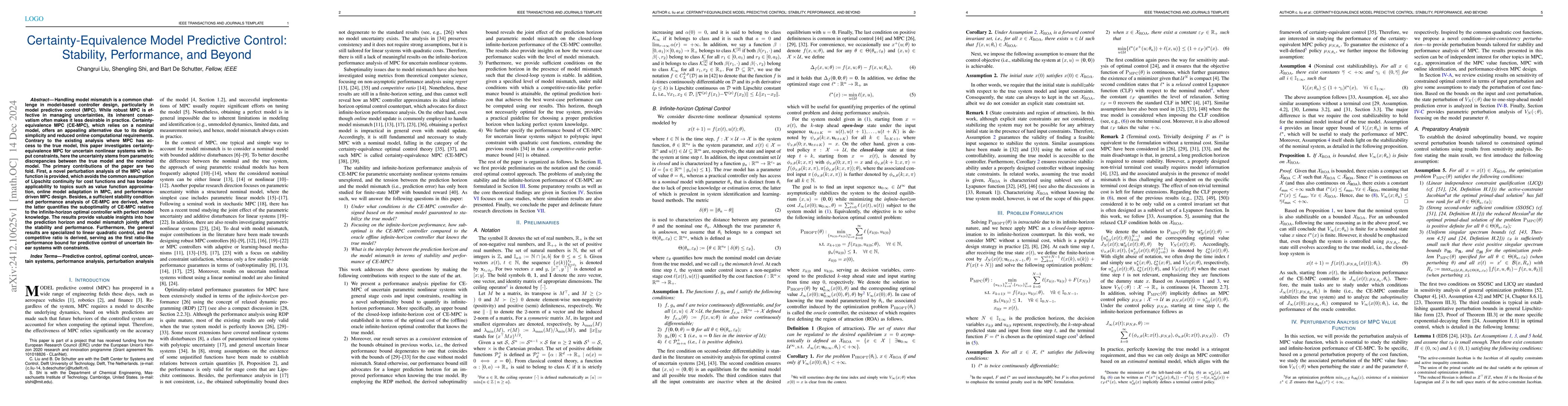 Thumbnail for Certainty-Equivalence Model Predictive Control: Stability, Performance,
  and Beyond