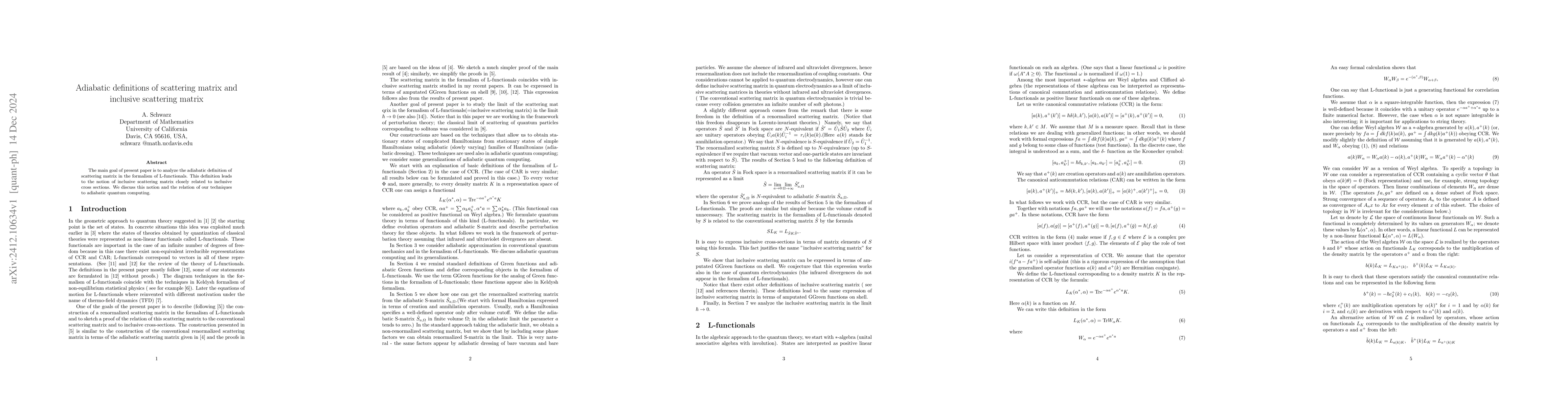 Thumbnail for Adiabatic definitions of scattering matrix and inclusive scattering
  matrix