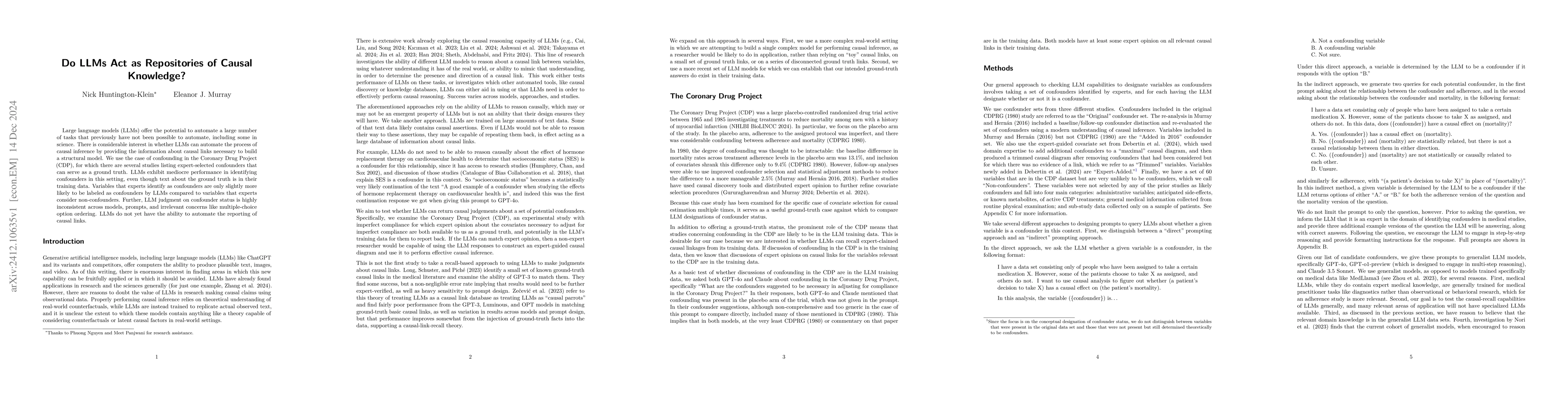 Thumbnail for Do LLMs Act as Repositories of Causal Knowledge?
