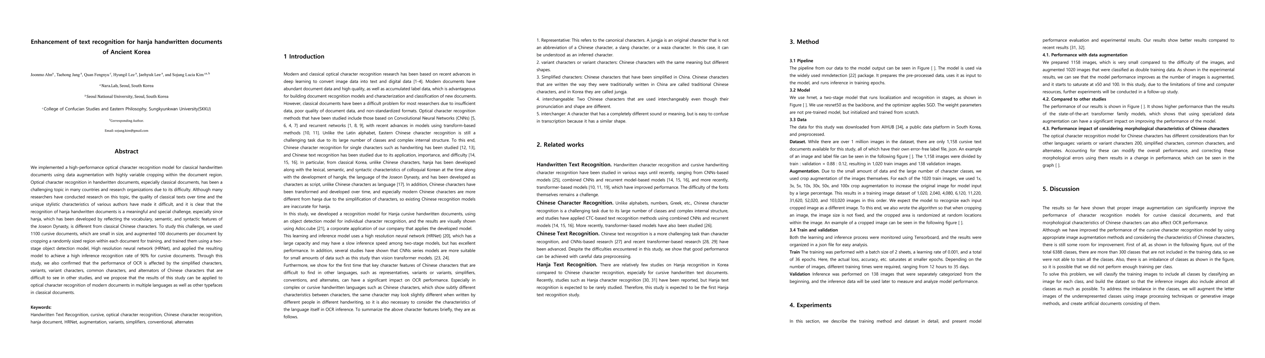 Thumbnail for Enhancement of text recognition for hanja handwritten documents of
  Ancient Korea