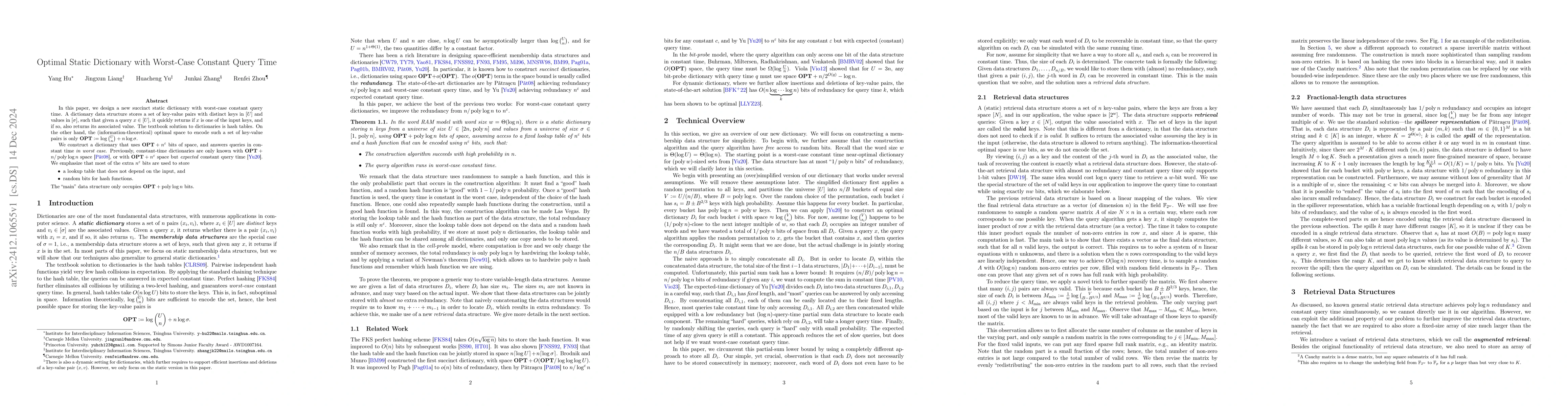 Thumbnail for Optimal Static Dictionary with Worst-Case Constant Query Time