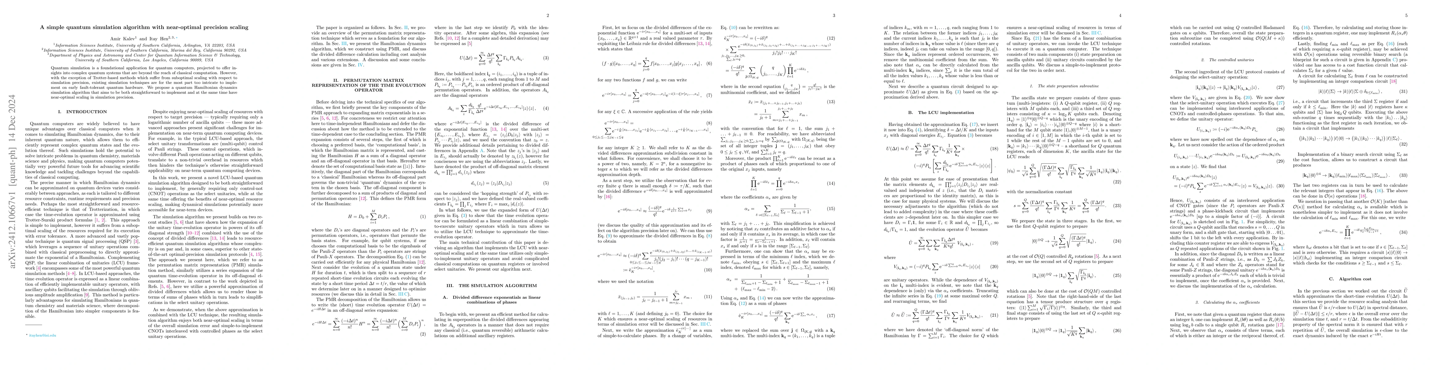 Thumbnail for A simple quantum simulation algorithm with near-optimal precision
  scaling