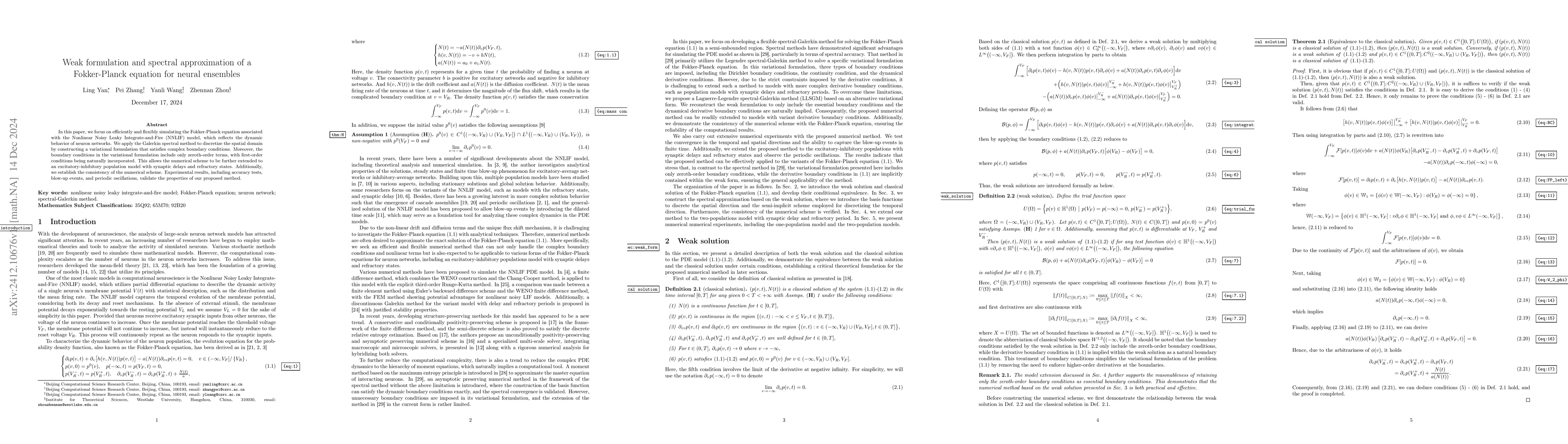 Thumbnail for Weak formulation and spectral approximation of a Fokker-Planck equation
  for neural ensembles