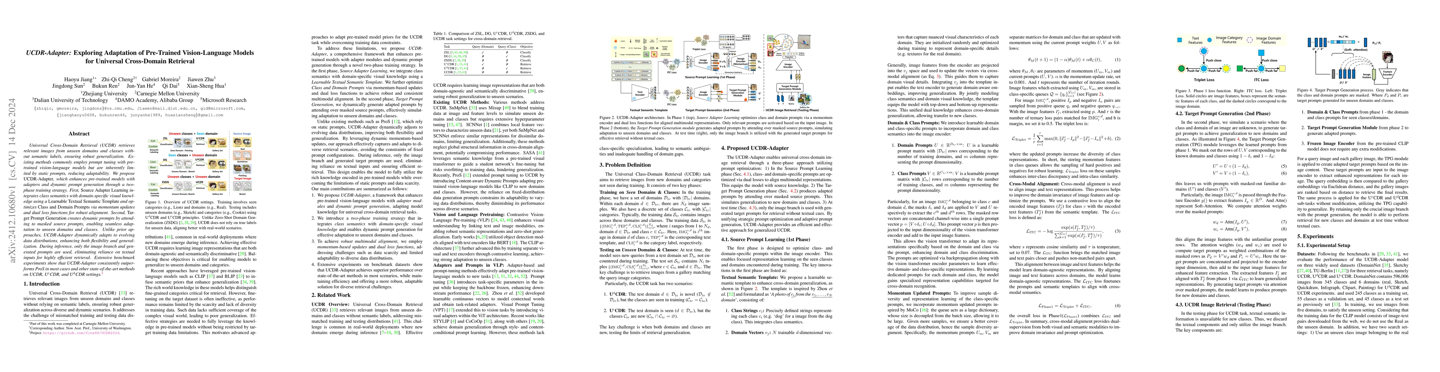 Thumbnail for UCDR-Adapter: Exploring Adaptation of Pre-Trained Vision-Language Models
  for Universal Cross-Domain Retrieval