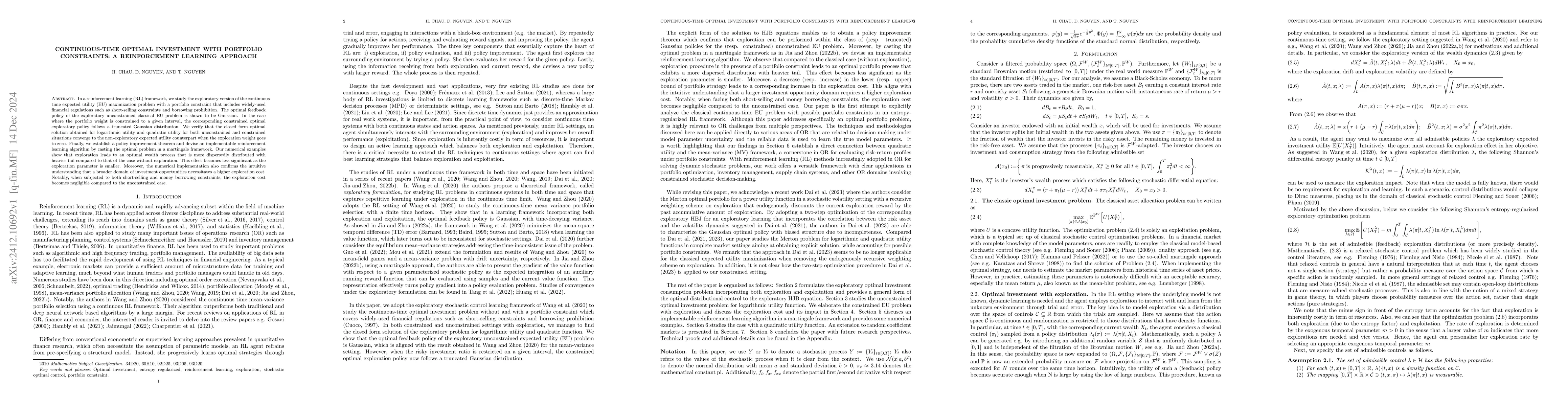Thumbnail for Continuous-time optimal investment with portfolio constraints: a
  reinforcement learning approach