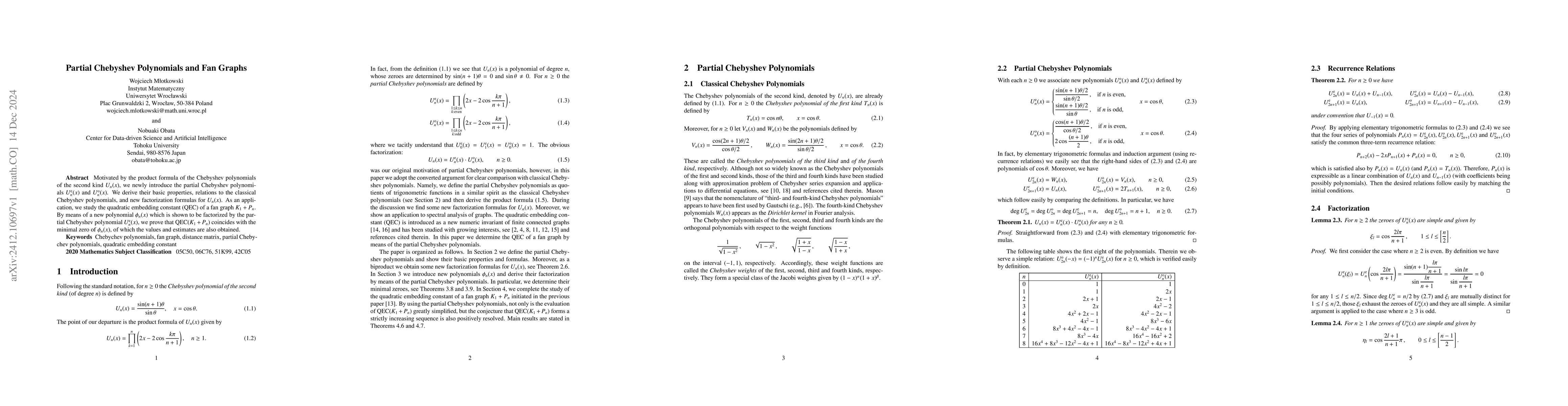 Thumbnail for Partial Chebyshev Polynomials and Fan Graphs