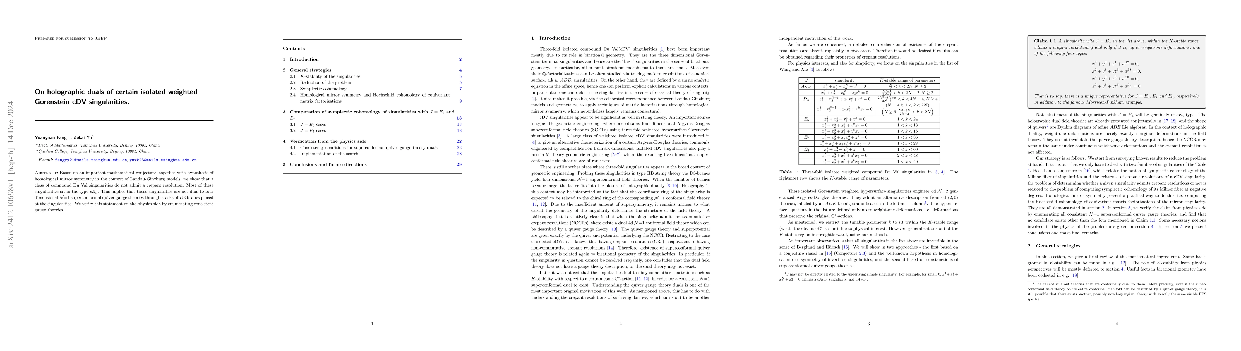 Thumbnail for On holographic duals of certain isolated weighted Gorenstein cDV
  singularities