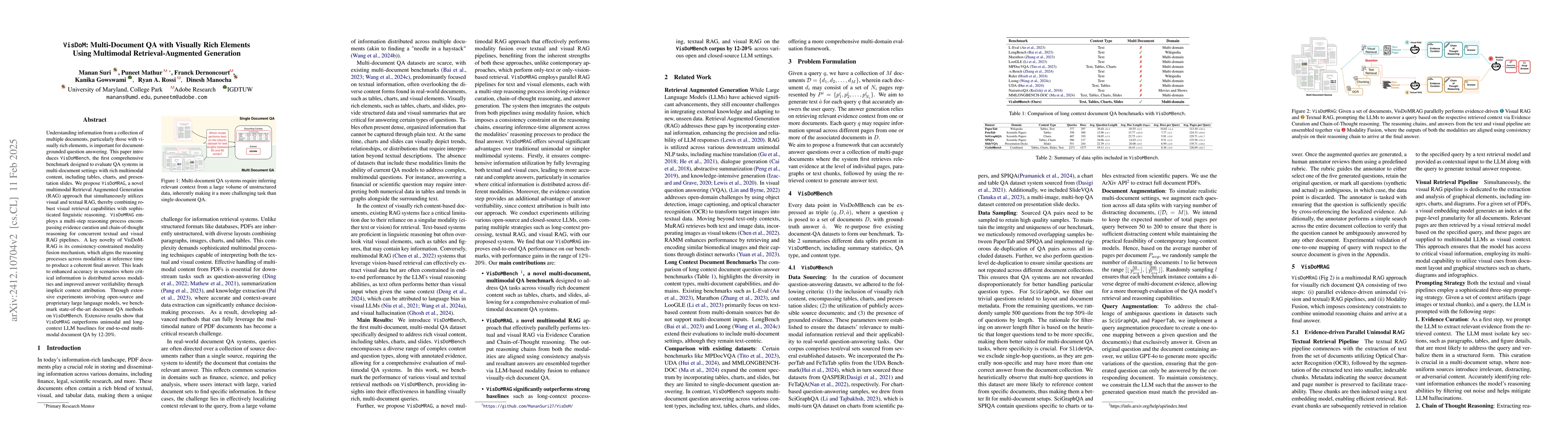 Thumbnail for VisDoM: Multi-Document QA with Visually Rich Elements Using Multimodal
  Retrieval-Augmented Generation