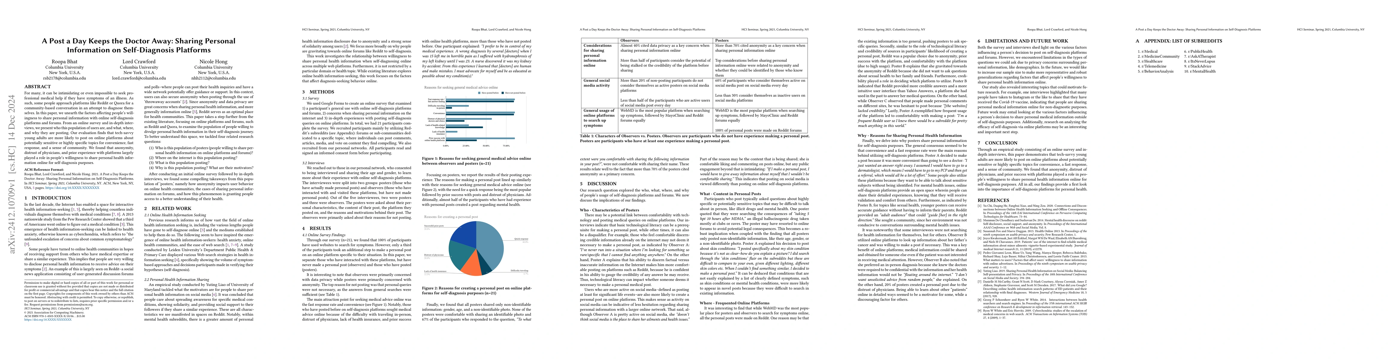 Thumbnail for A Post a Day Keeps the Doctor Away: Sharing Personal Information on
  Self-Diagnosis Platforms