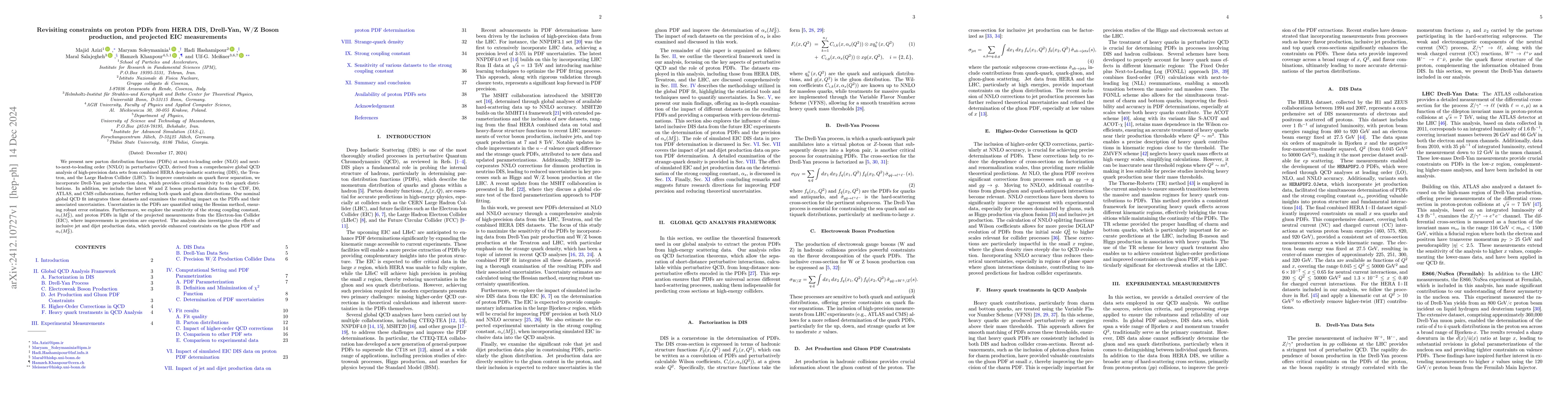 Thumbnail for Revisiting constraints on proton PDFs from HERA DIS, Drell-Yan, W/Z
  Boson production, and projected EIC measurements