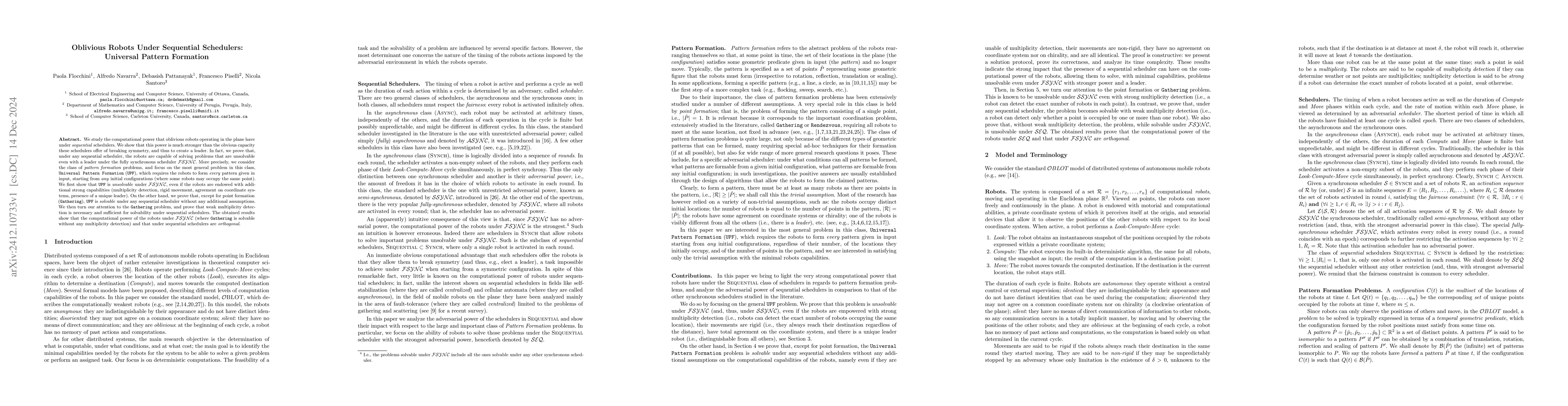 Thumbnail for Oblivious Robots Under Sequential Schedulers: Universal Pattern
  Formation