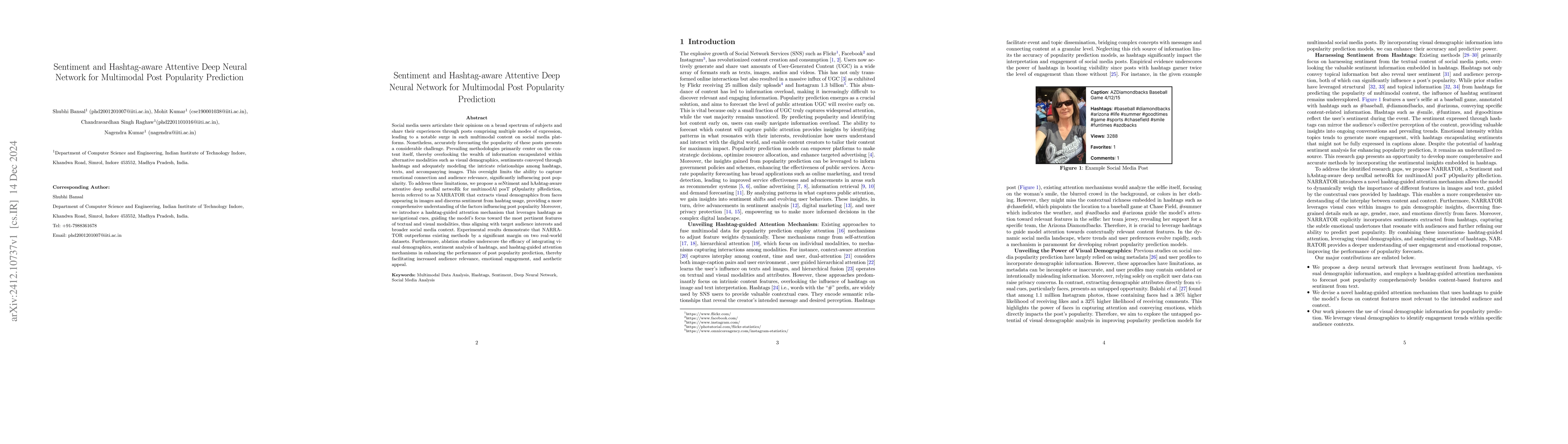 Thumbnail for Sentiment and Hashtag-aware Attentive Deep Neural Network for Multimodal
  Post Popularity Prediction