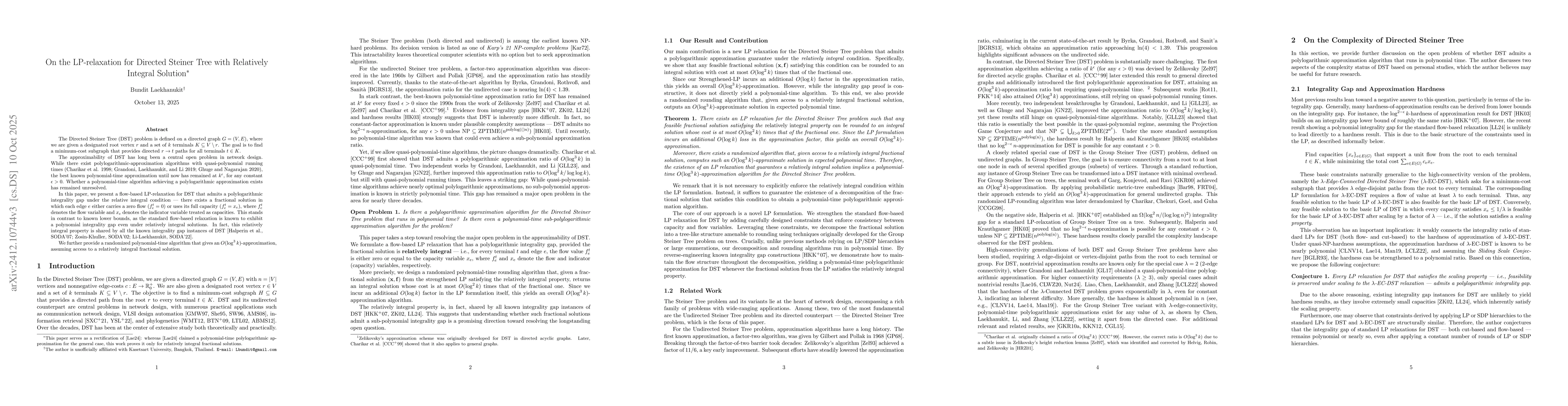 Thumbnail for Breaking the Barrier: A Polynomial-Time Polylogarithmic Approximation
  for Directed Steiner Tree