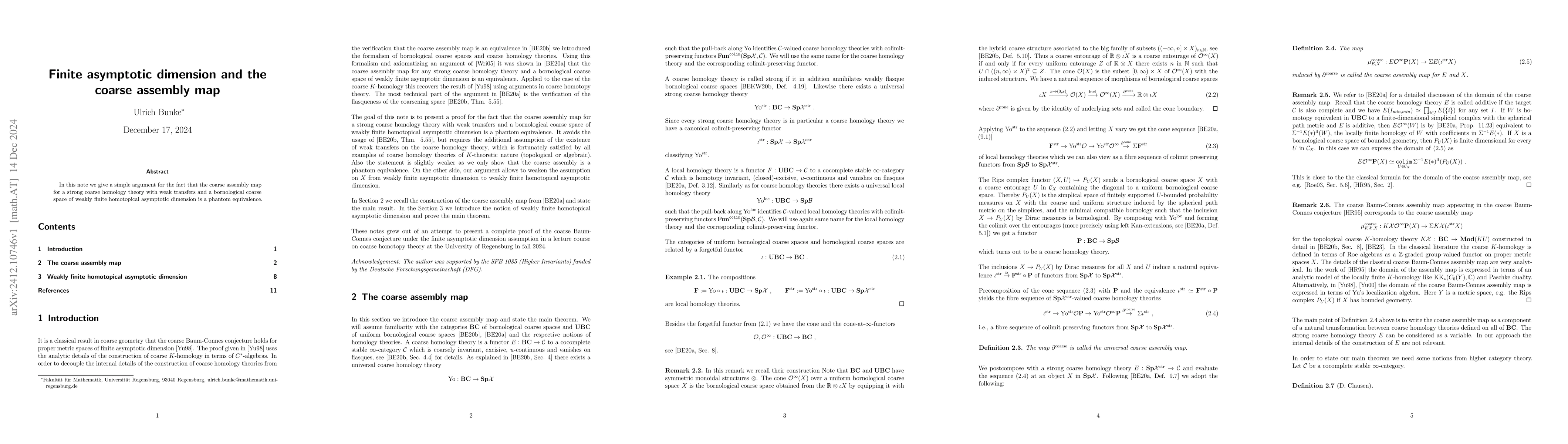 Thumbnail for Finite asymptotic dimension and the coarse assembly map