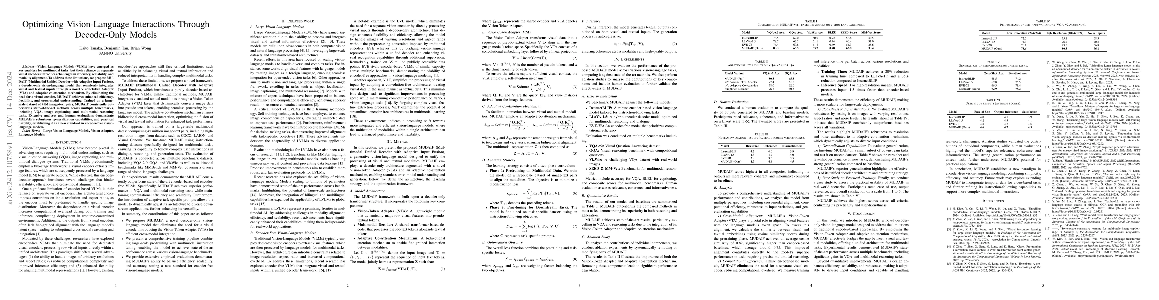 Thumbnail for Optimizing Vision-Language Interactions Through Decoder-Only Models