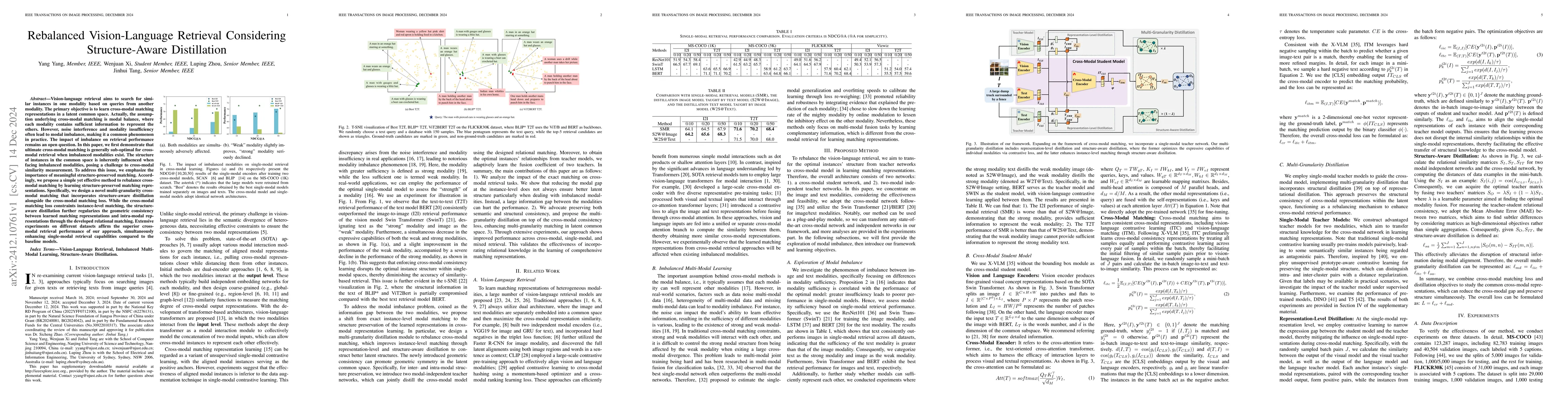 Thumbnail for Rebalanced Vision-Language Retrieval Considering Structure-Aware
  Distillation