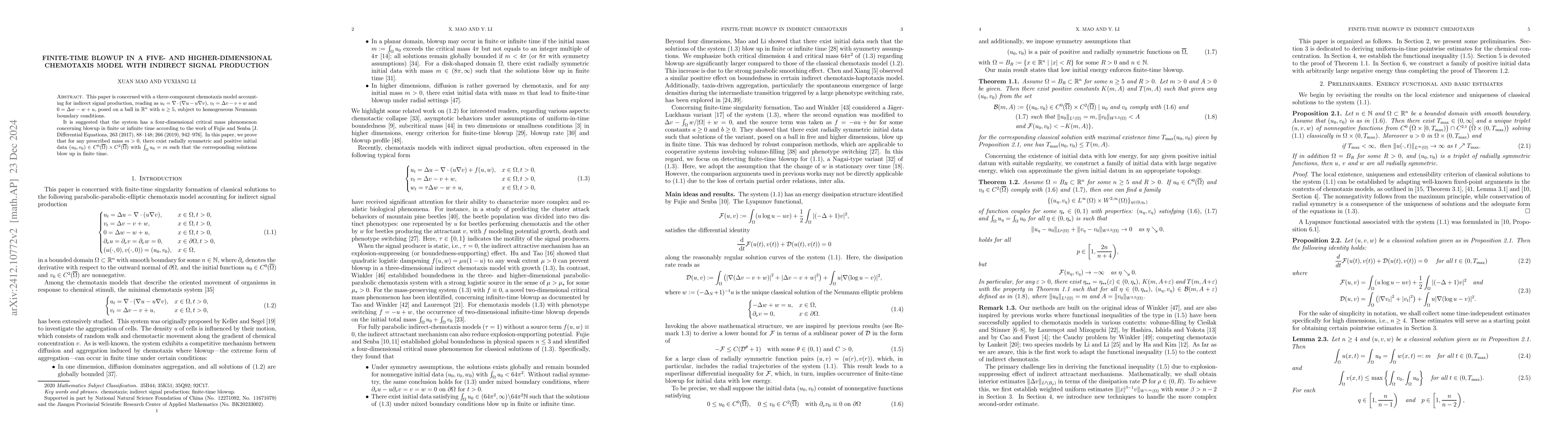 Thumbnail for Finite-time blowup in a five- and higher-dimensional chemotaxis model
  with indirect signal production