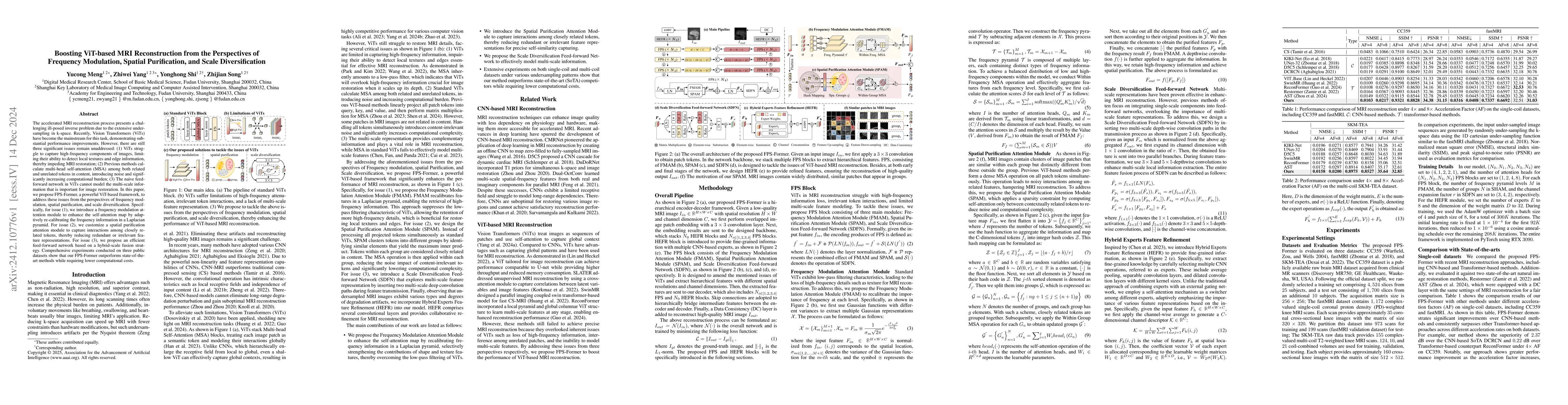 Thumbnail for Boosting ViT-based MRI Reconstruction from the Perspectives of Frequency
  Modulation, Spatial Purification, and Scale Diversification