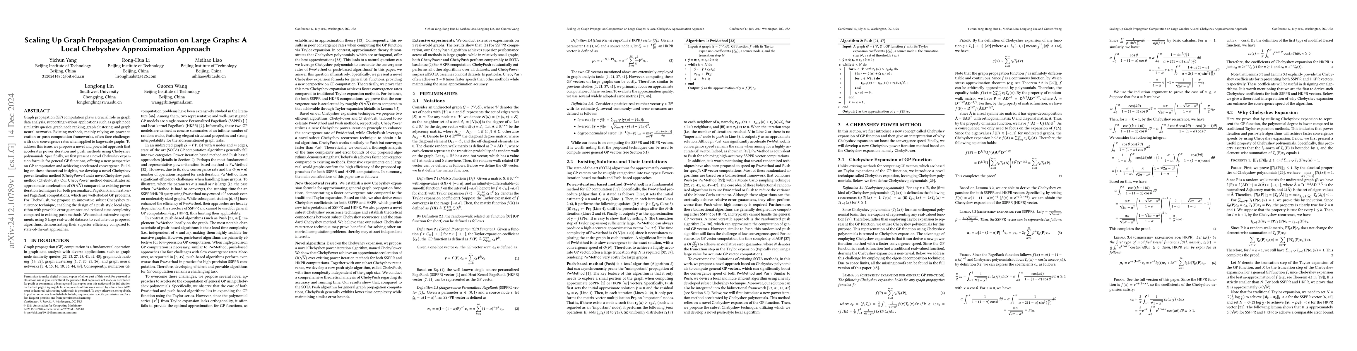 Thumbnail for Scaling Up Graph Propagation Computation on Large Graphs: A Local
  Chebyshev Approximation Approach
