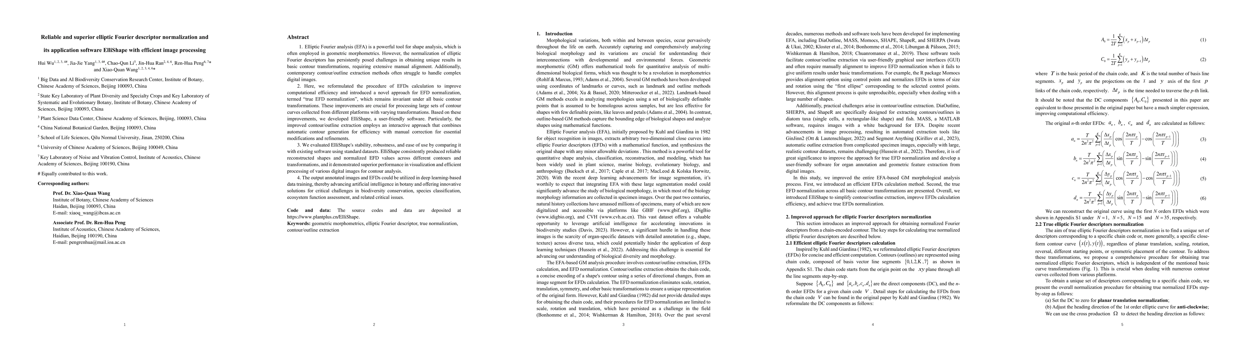 Thumbnail for Reliable and superior elliptic Fourier descriptor normalization and its
  application software ElliShape with efficient image processing