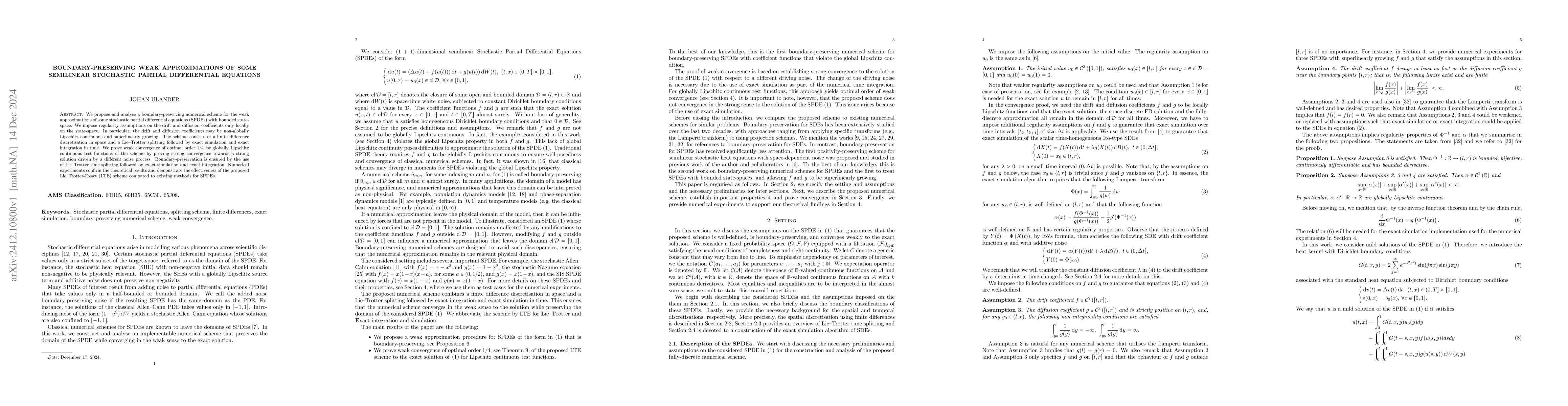 Thumbnail for Boundary-preserving weak approximations of some semilinear stochastic
  partial differential equations