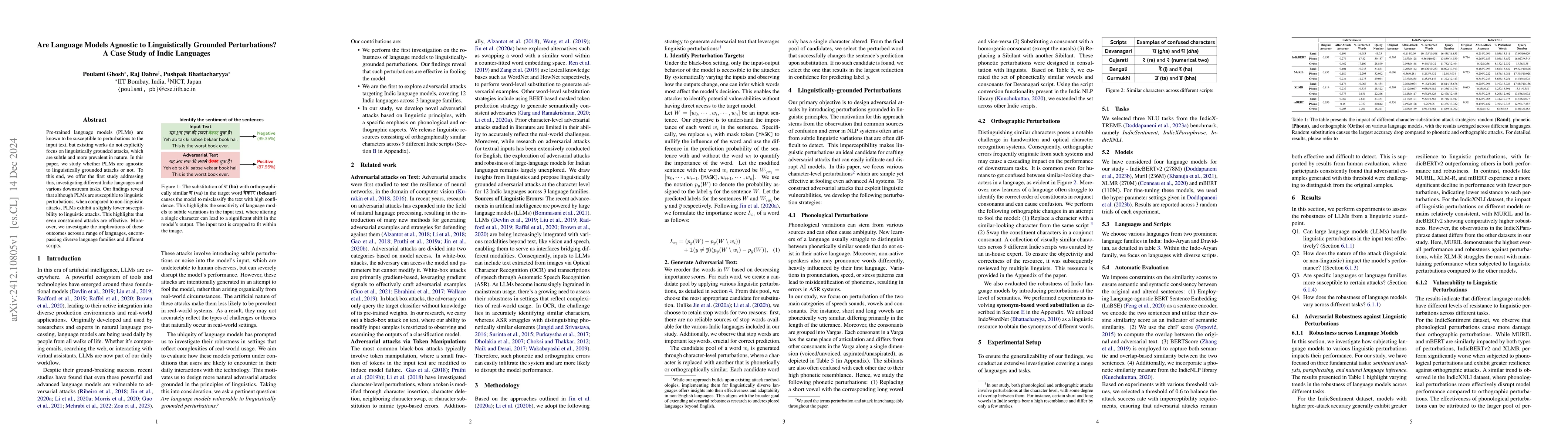 Thumbnail for Are Language Models Agnostic to Linguistically Grounded Perturbations? A
  Case Study of Indic Languages