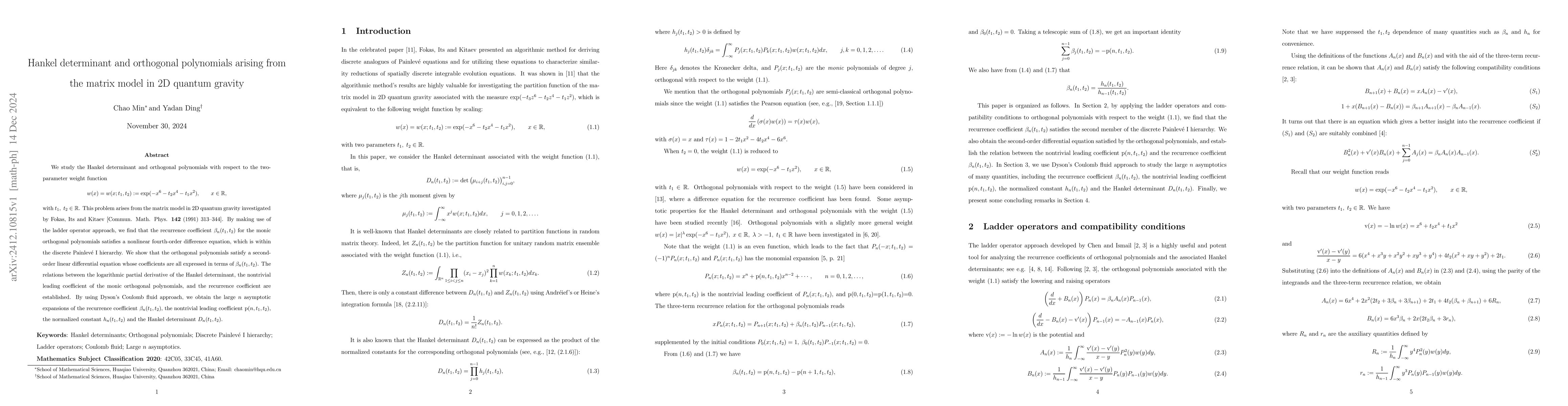 Thumbnail for Hankel determinant and orthogonal polynomials arising from the matrix
  model in 2D quantum gravity