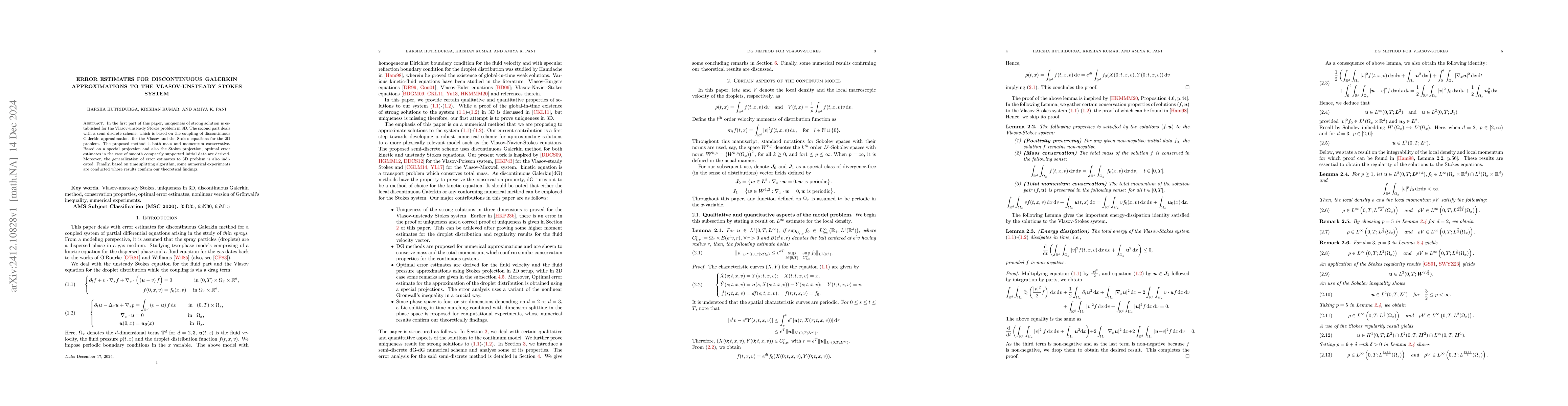 Thumbnail for Error Estimates for Discontinuous Galerkin Approximations to the
  Vlasov-Unsteady Stokes System