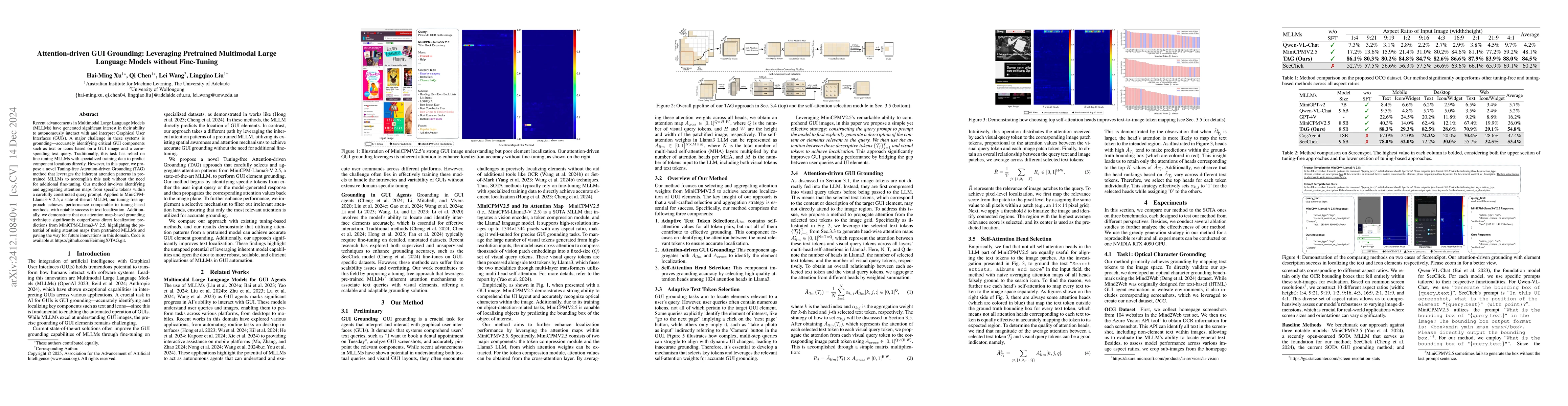 Thumbnail for Attention-driven GUI Grounding: Leveraging Pretrained Multimodal Large
  Language Models without Fine-Tuning