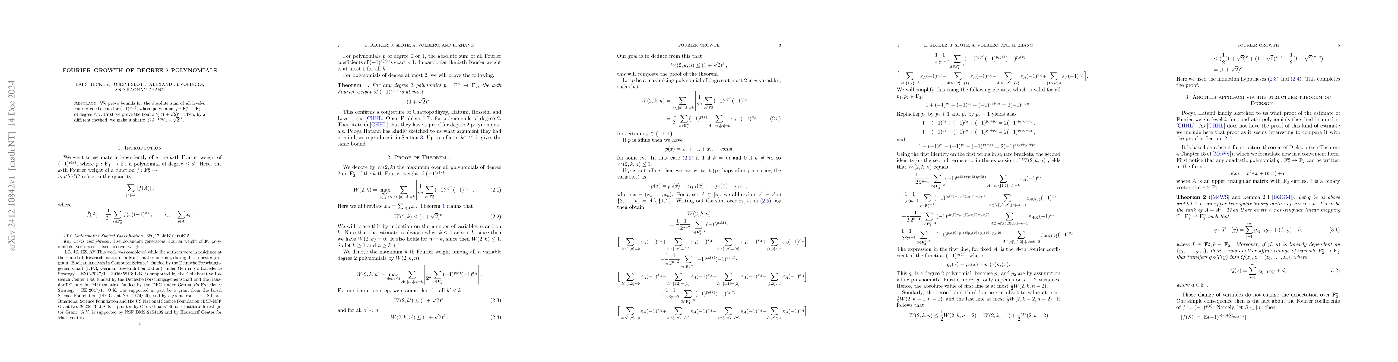 Thumbnail for Fourier growth of degree $2$ polynomials