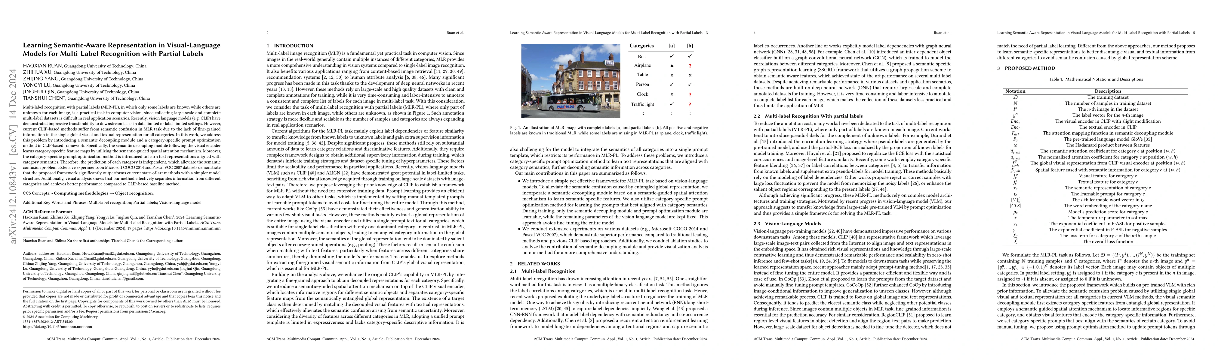 Thumbnail for Learning Semantic-Aware Representation in Visual-Language Models for
  Multi-Label Recognition with Partial Labels