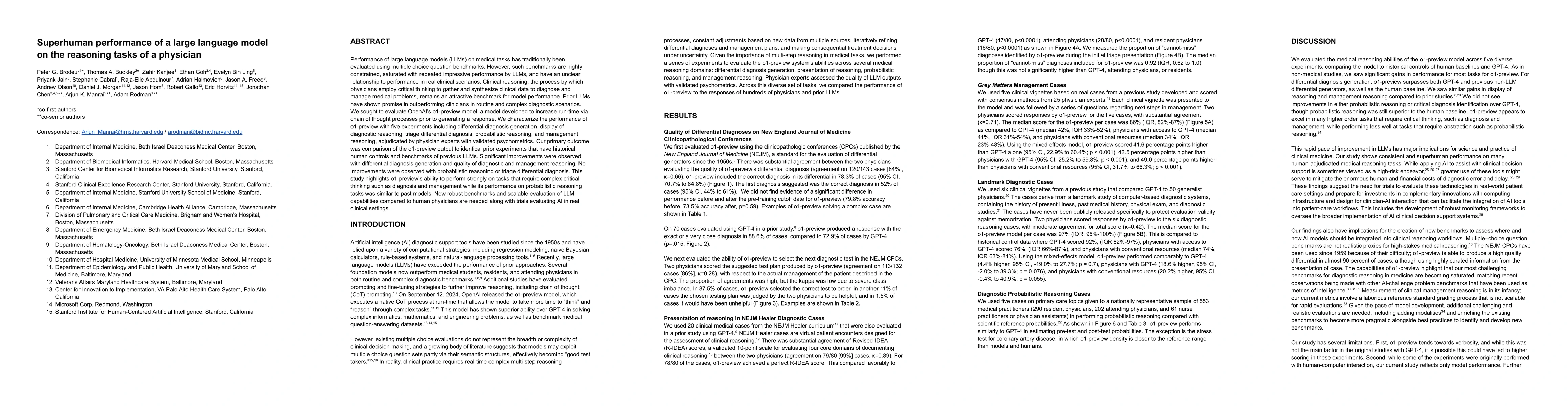 Thumbnail for Superhuman performance of a large language model on the reasoning tasks
  of a physician