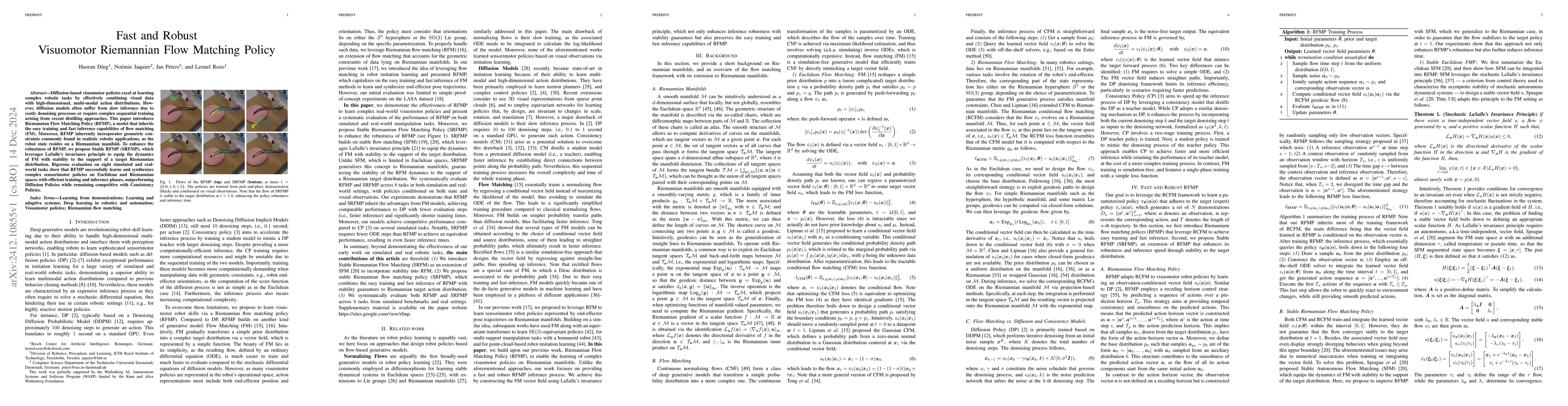 Thumbnail for Fast and Robust Visuomotor Riemannian Flow Matching Policy